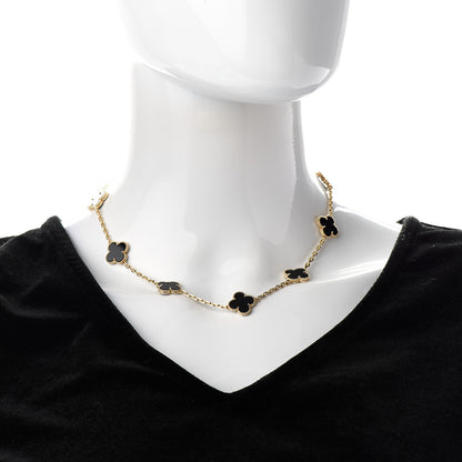 Van Cleef & Arpels 18K Yellow Gold Black Onyx 10 Motifs Vintage Alhambra Necklace 2 of 5