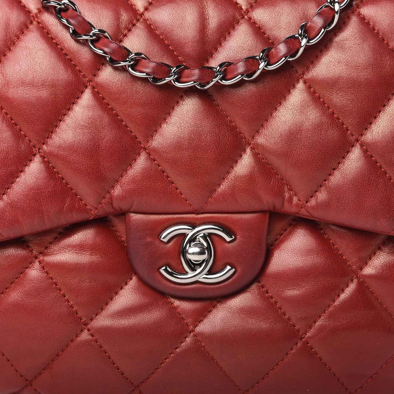 Chanel Lambskin Quilted Large Chanel 3 Flap Rouge Fonce 10 of 11