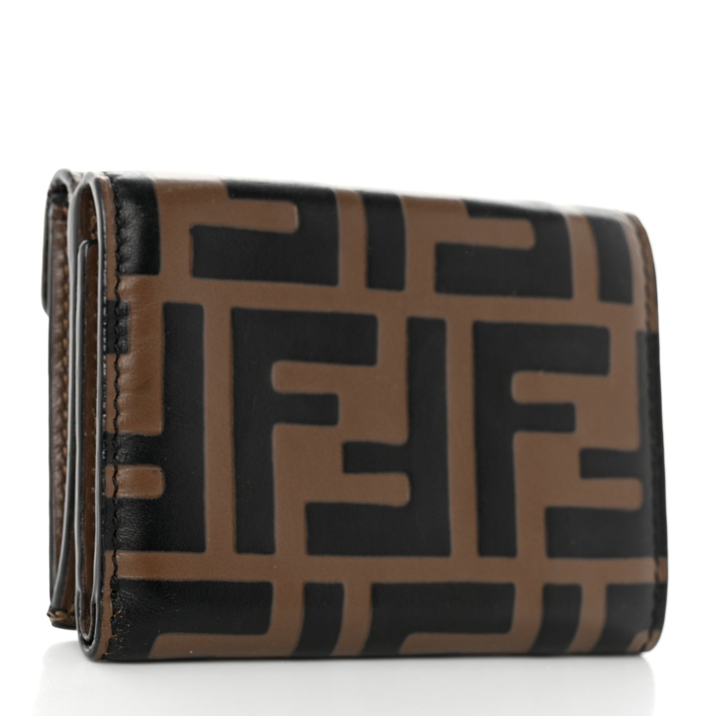 Vitello Soft F is Fendi Bi-Color FF 1974 Embossed Micro Tri-Fold Envelope Wallet Maya Black