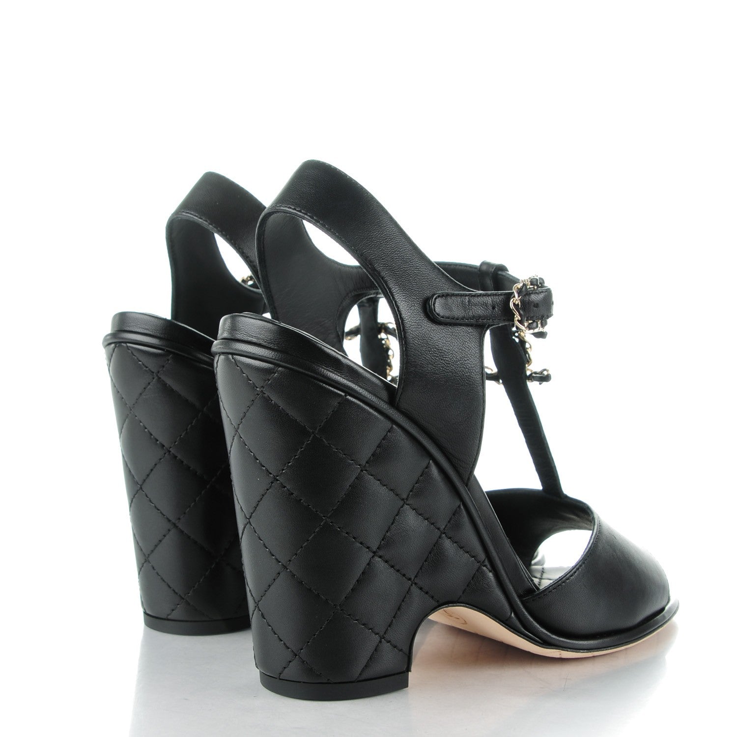 Chanel Lambskin Quilted Chain CC Wedge Sandals 39 Black 4 of 8