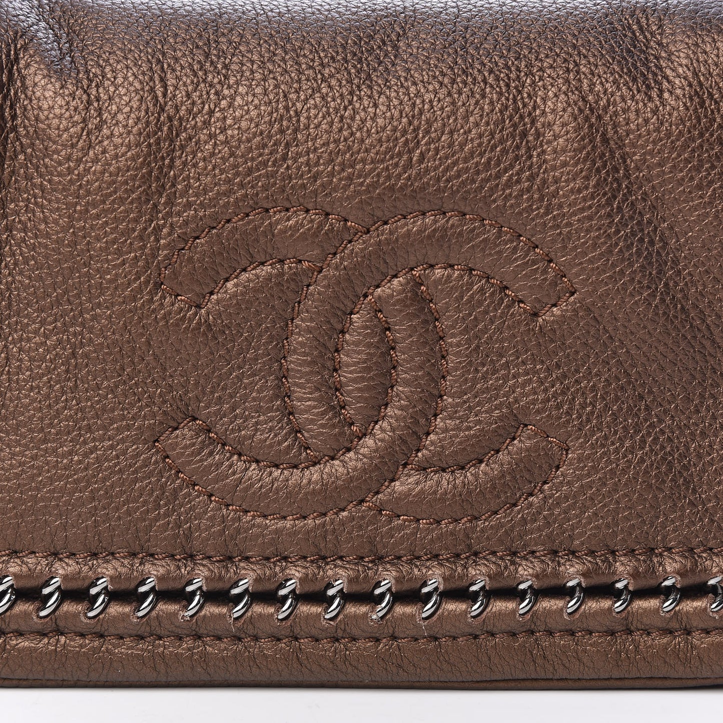 Metallic Deerskin Small Luxe Ligne Flap Bronze