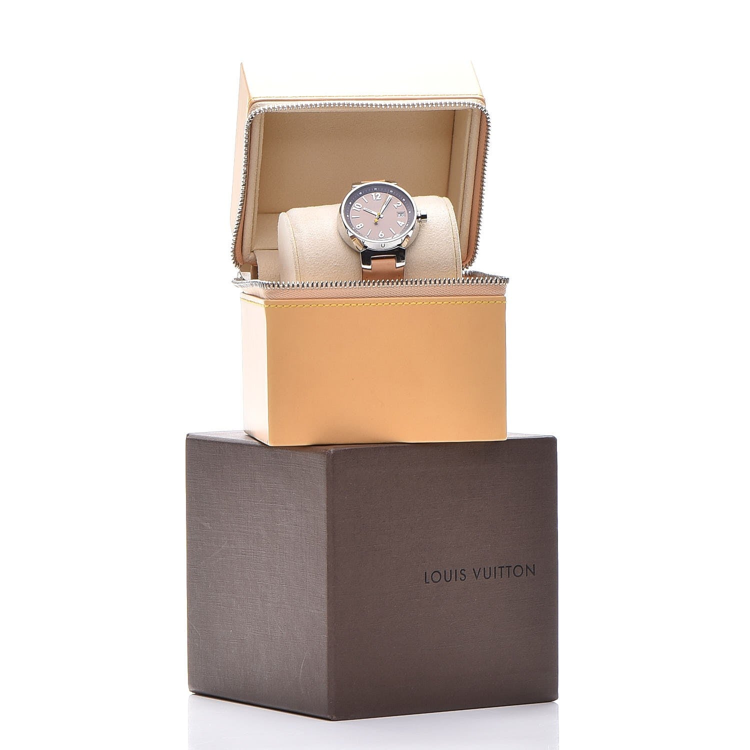 Louis Vuitton Stainless Steel Vachetta 34mm Tambour Quartz Watch Champagne 9 of 9