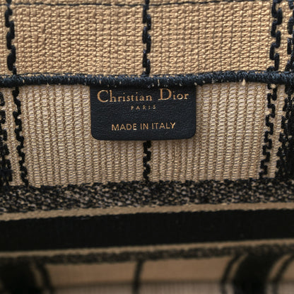 Christian Dior Canvas Embroidered Medium Bayadere Book Tote Black Beige 6 of 9