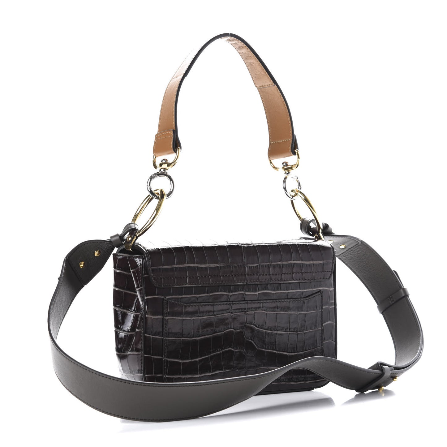 Calfskin Crocodile Embossed Small C Double Carry Profound Brown