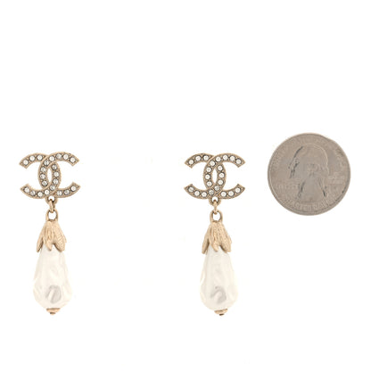 Chanel Crystal Pearl CC Drop Earrings Gold 2 of 5