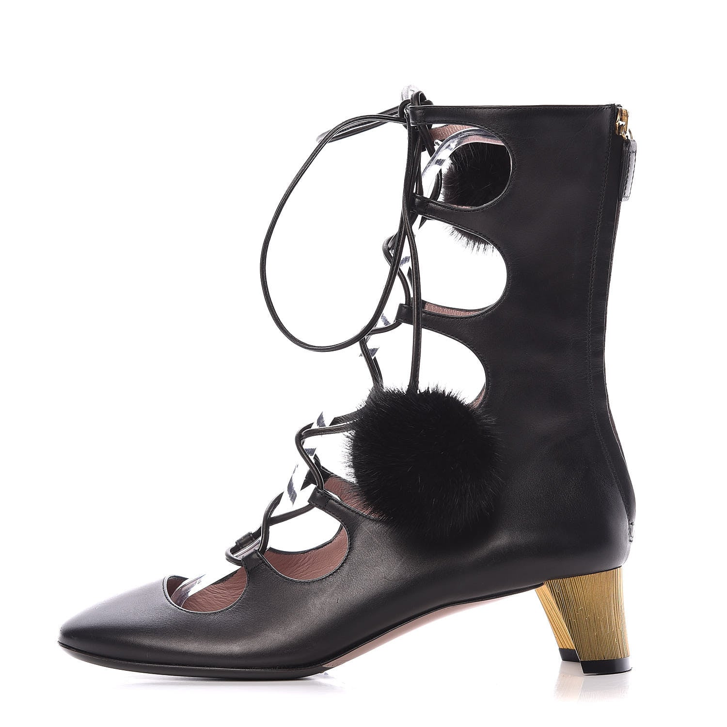 Gucci Calfskin Heloise Lace Up Ankle Boots 37.5 Black 1 of 7