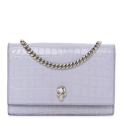 Alexander McQueen Calfskin Crocodile Embossed Skull Mini Crossbody Bag Lavender 1 of 9