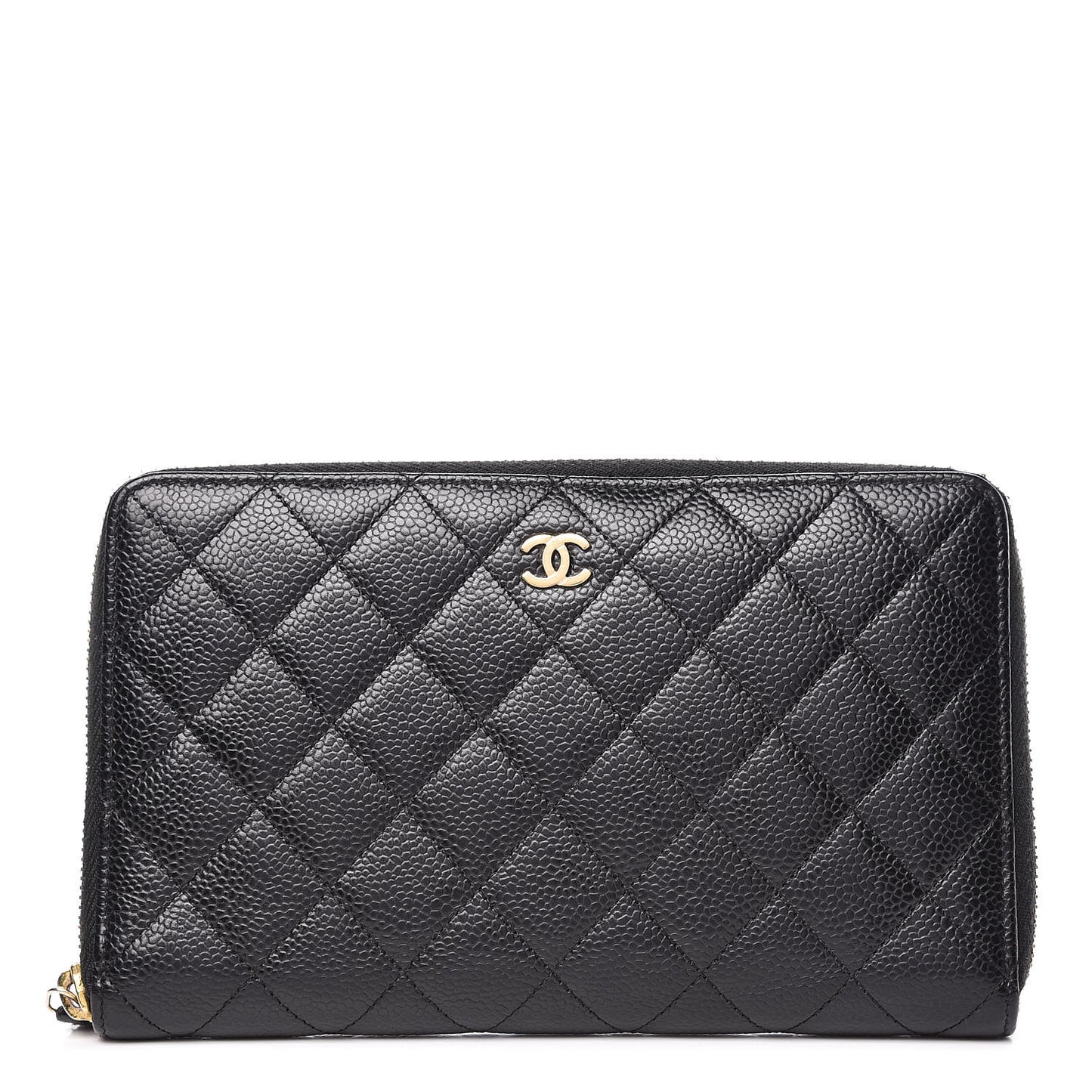 Caviar Quilted Large Zip Around Organizer Wallet Black