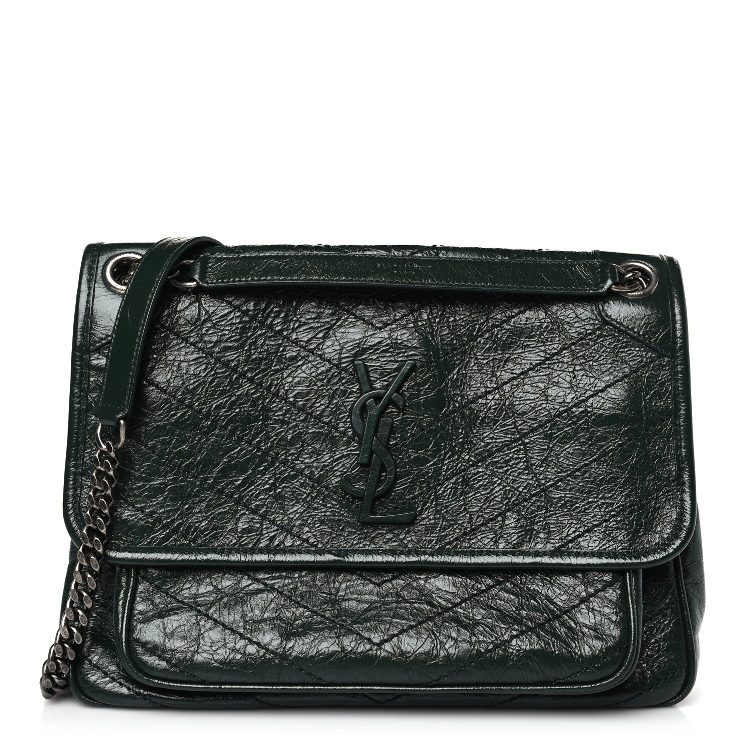 Saint Laurent Crinkled Calfskin Matelasse Monogram Medium Niki Chain Satchel Military Olive 1 of 9