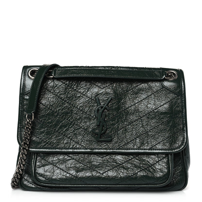 Saint Laurent Crinkled Calfskin Matelasse Monogram Medium Niki Chain Satchel Military Olive 1 of 9