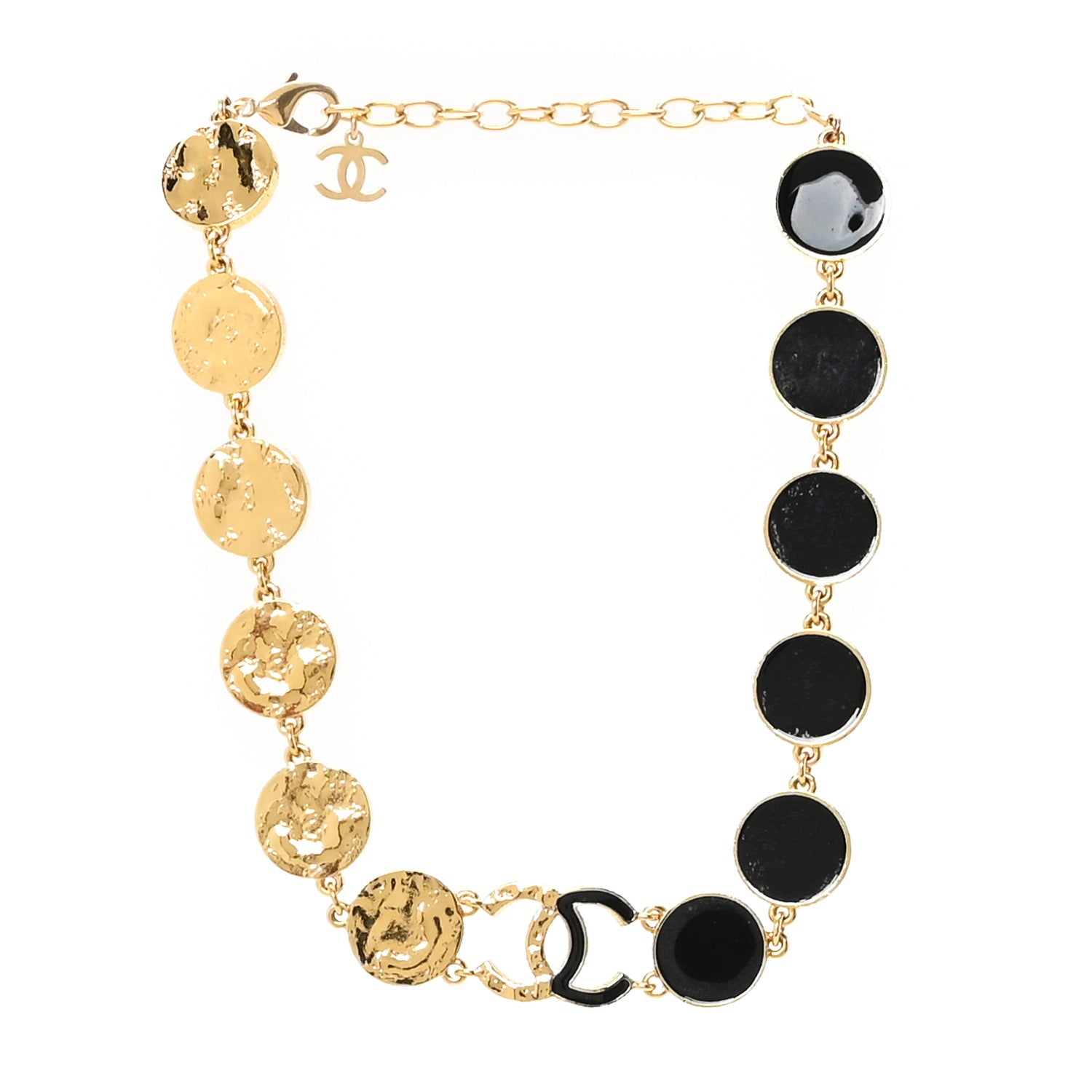 Chanel Metal Disc CC Necklace Gold Black 3 of 6