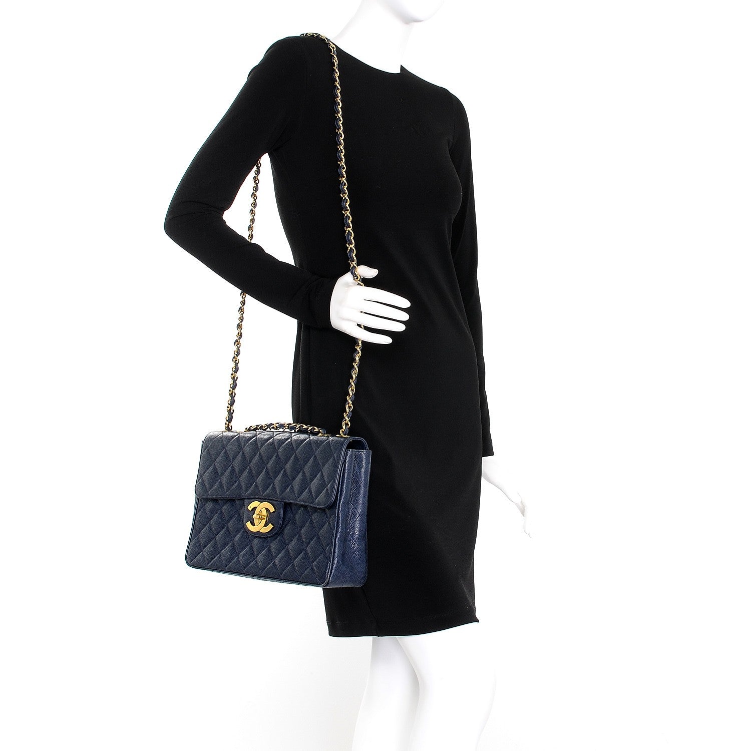 Chanel Caviar Quilted Jumbo Single Flap Blue 2 of 13