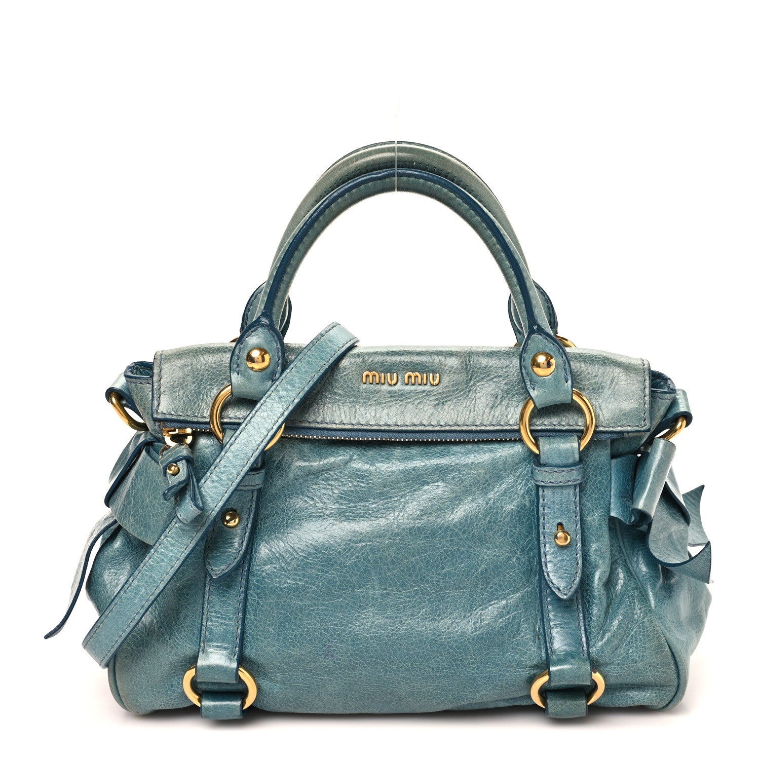 Miu Miu Vitello Lux Mini Bow Bag Blue 1 of 11