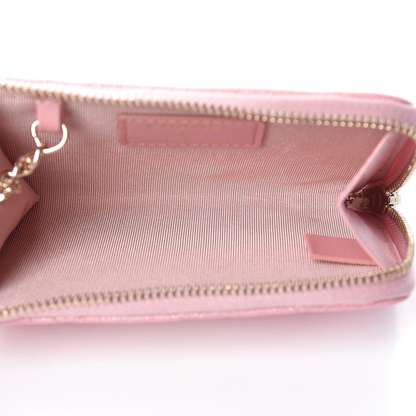 Iridescent Caviar Quilted Zipped Key Holder Case Rose Pink