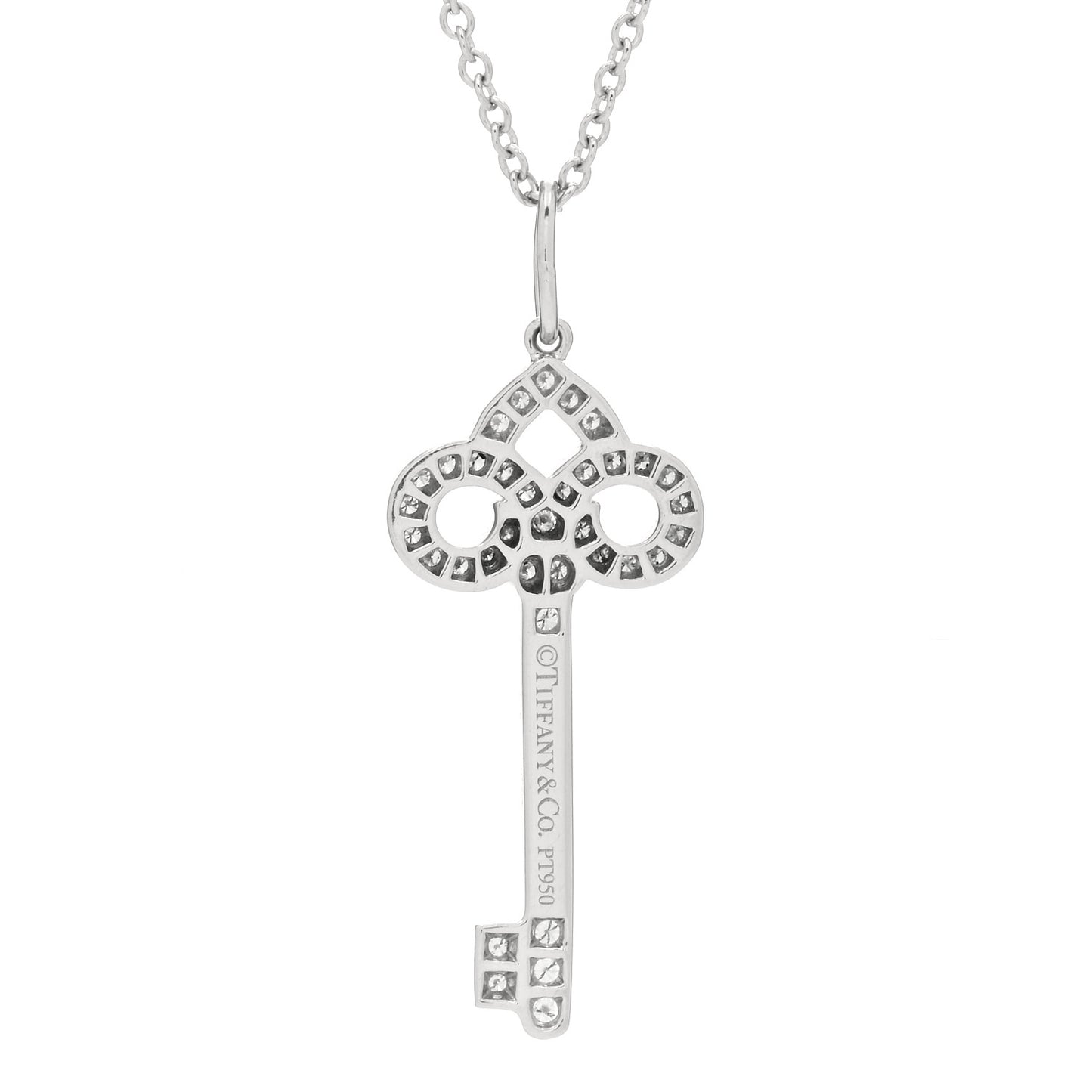 Platinum Diamond .12ct Fleur De Lis Key Pendant Necklace