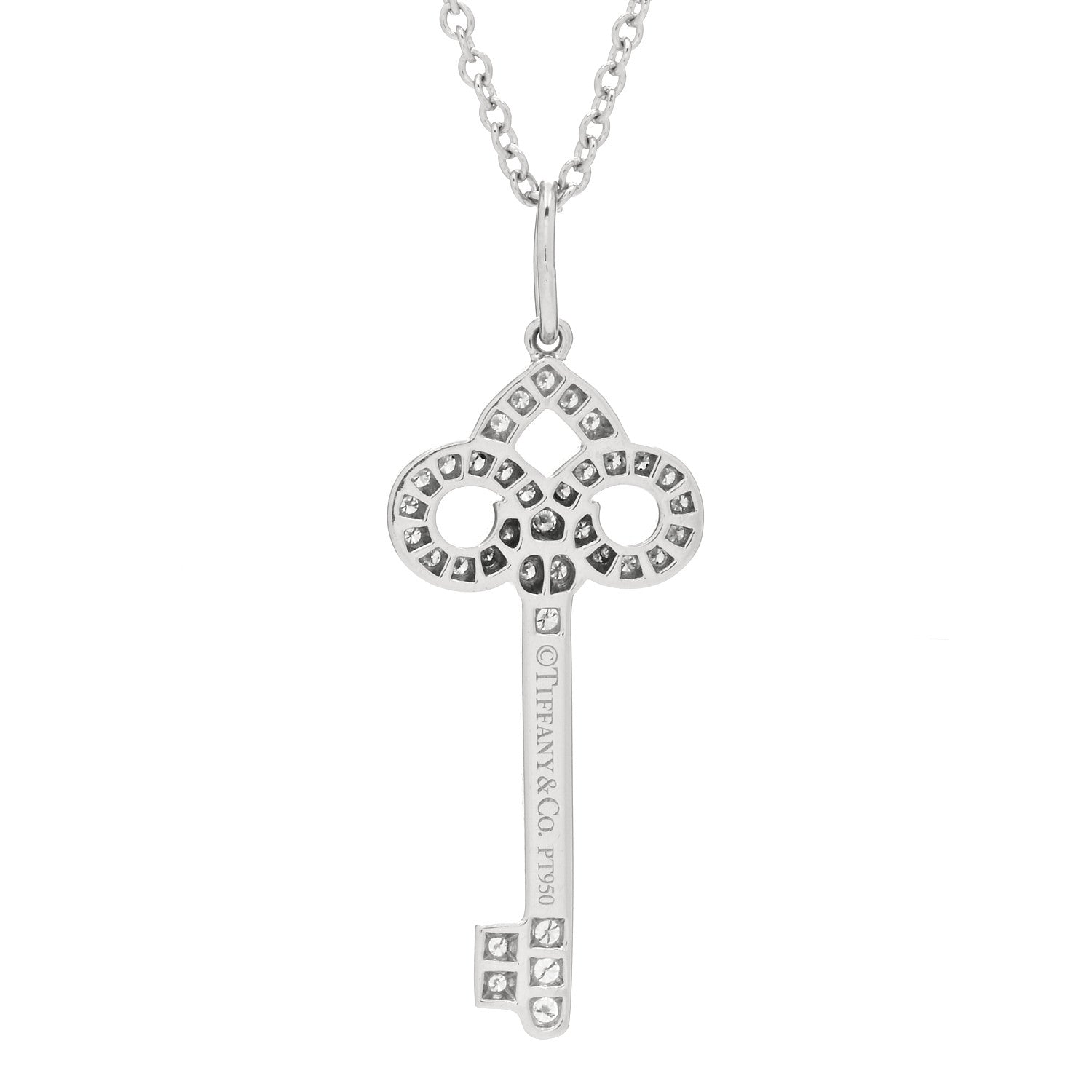 Tiffany Platinum Diamond .12ct Fleur De Lis Key Pendant Necklace 4 of 4