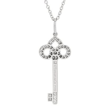 Tiffany Platinum Diamond .12ct Fleur De Lis Key Pendant Necklace 4 of 4