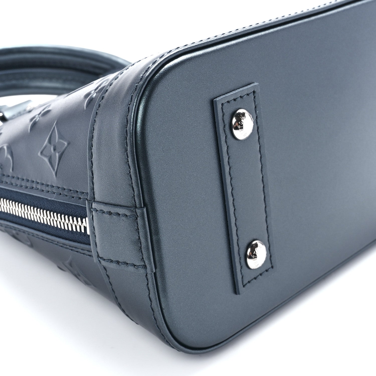 Louis Vuitton Metallic Calfskin Debossed Monogram Alma BB Steel Blue 9 of 10