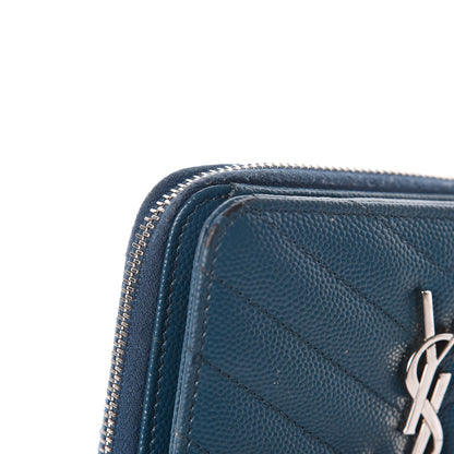Saint Laurent Grain De Poudre Matelasse Compact Zip Around Wallet Peacock Green 8 of 21