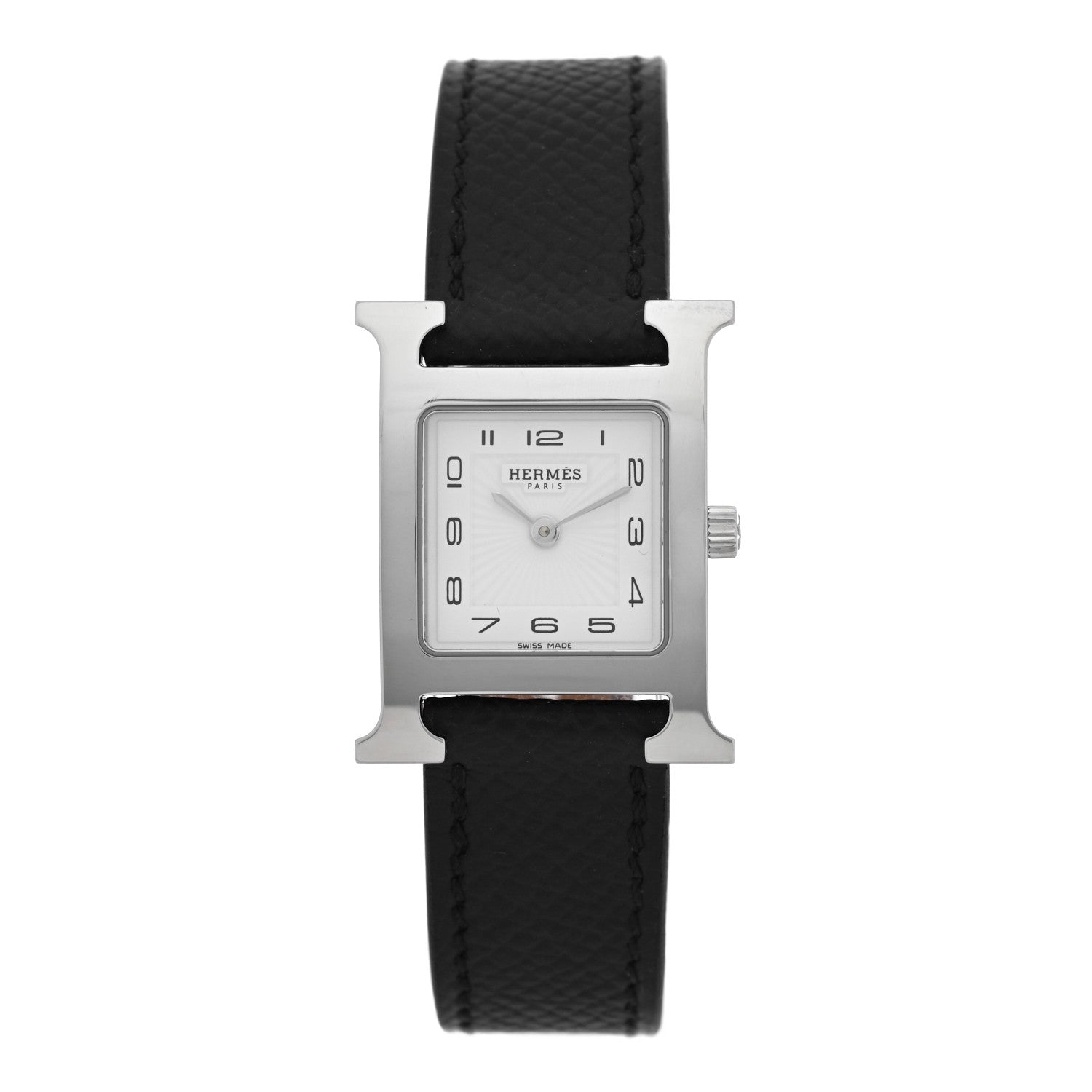 Hermes Stainless Steel Epsom 21mm Heure H Hour Quartz Watch Noir 1 of 5