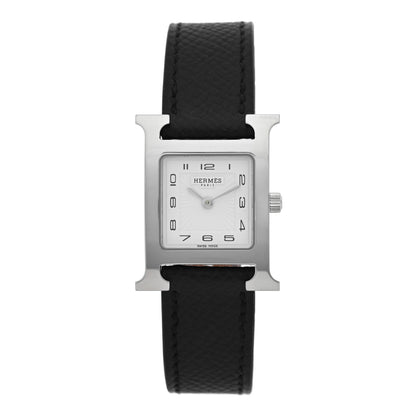 Hermes Stainless Steel Epsom 21mm Heure H Hour Quartz Watch Noir 1 of 5