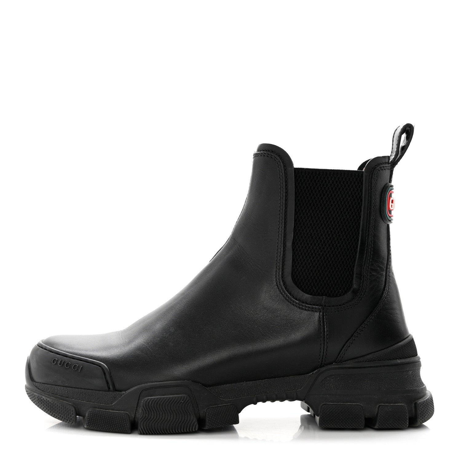 Gucci Calfskin Logo Womens Lug Sole Chelsea Ankle Boots 40.5 Black 1 of 9