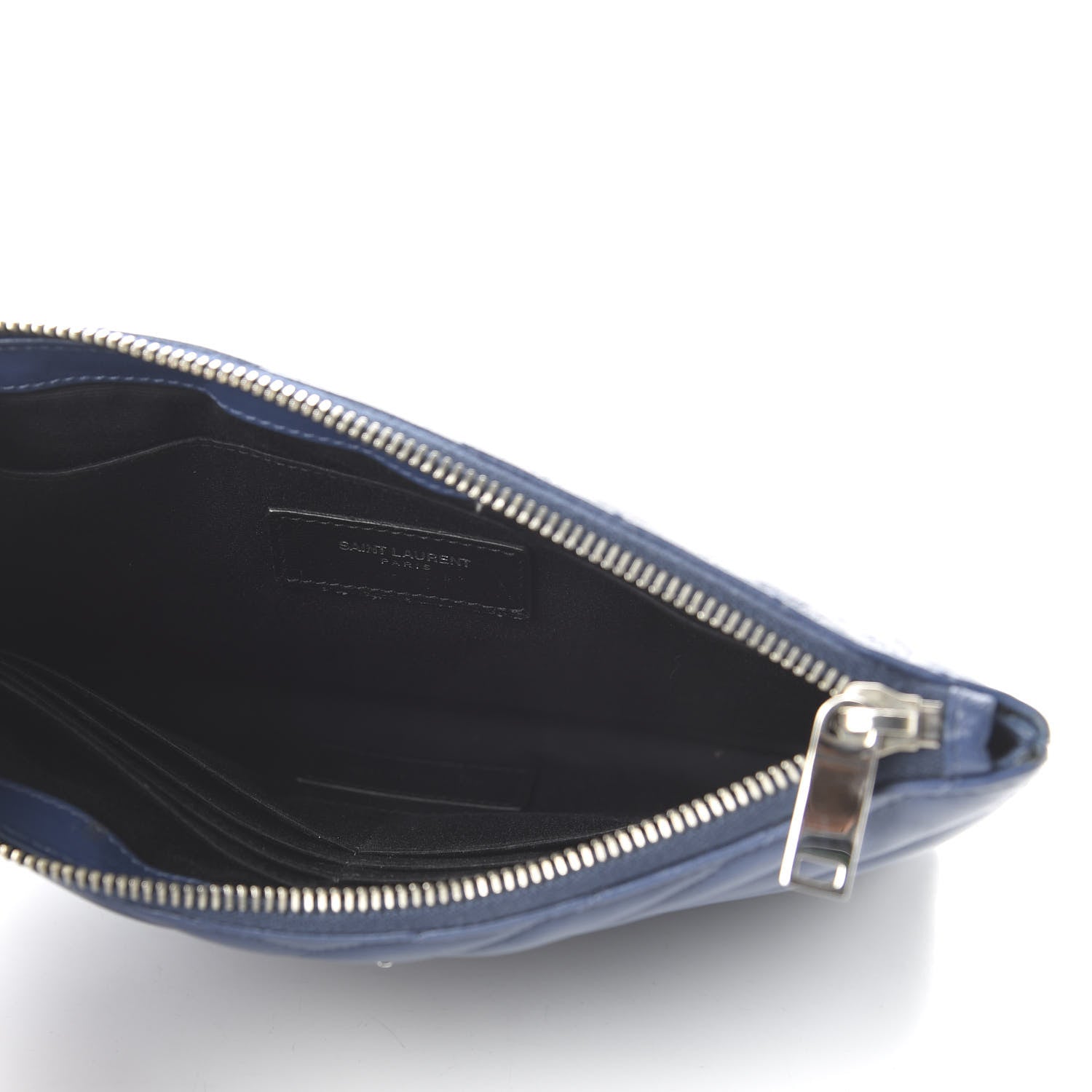 Saint Laurent Calfskin Matelasse Chevron Monogram A5 Wristlet Medium Blue 7 of 22