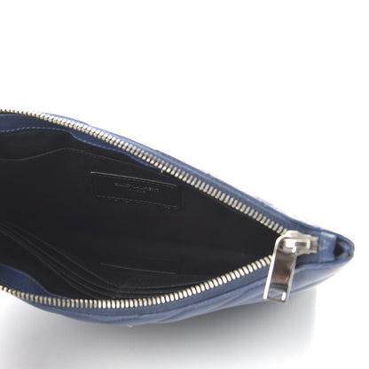 Saint Laurent Calfskin Matelasse Chevron Monogram A5 Wristlet Medium Blue 7 of 22