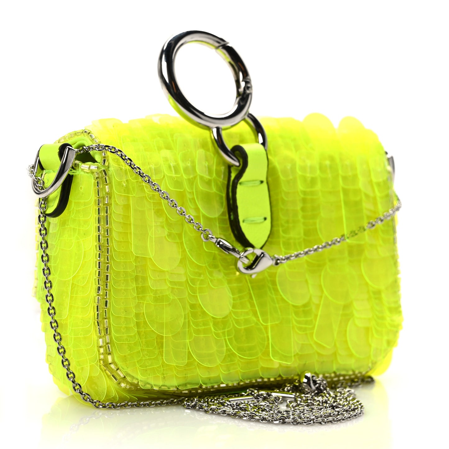 Transparent Paillettes Vitello King Nano Maxi Buckle Baguette Charm Yellow Fluo
