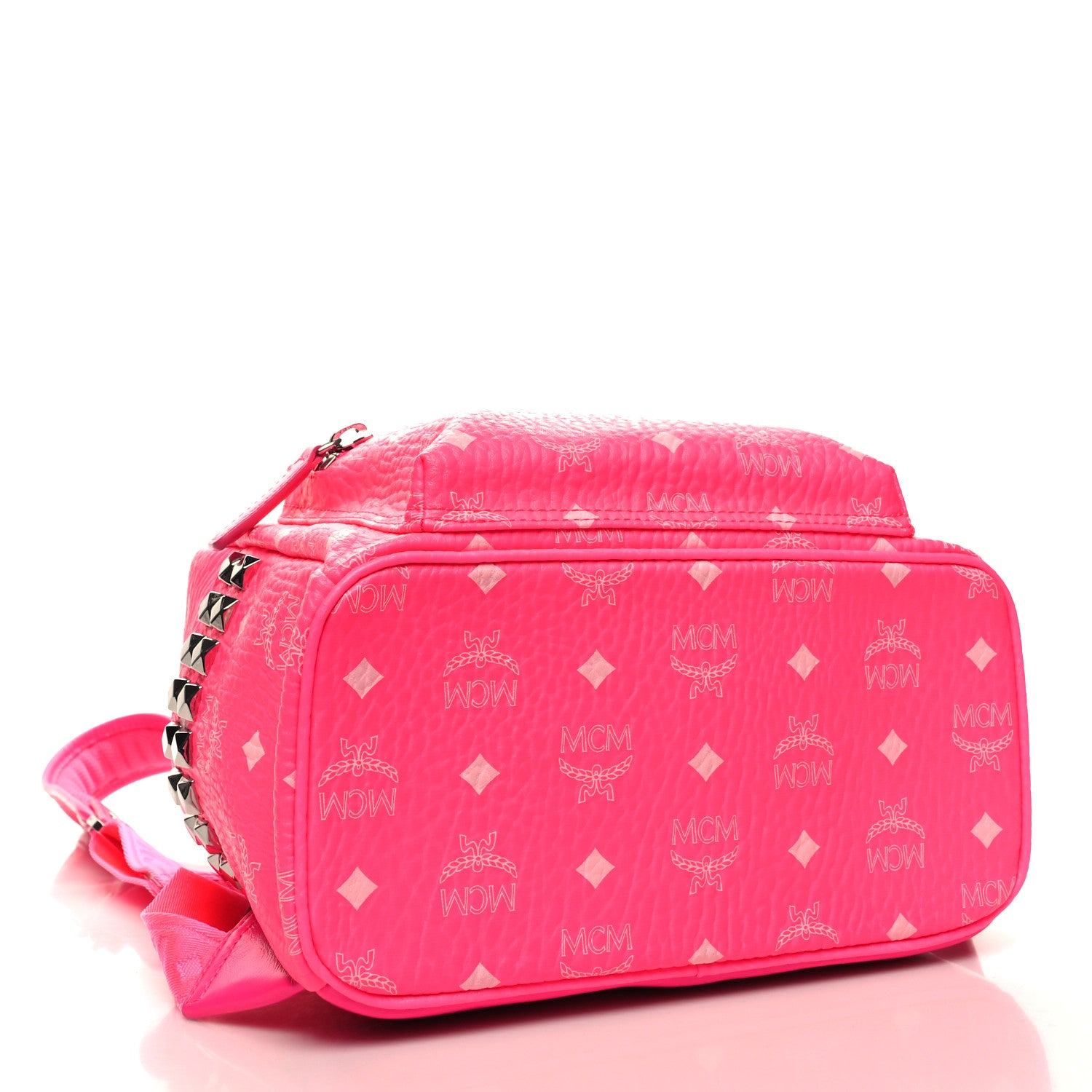 MCM Visetos Small Side Stud Stark Backpack Neon Pink 4 of 9
