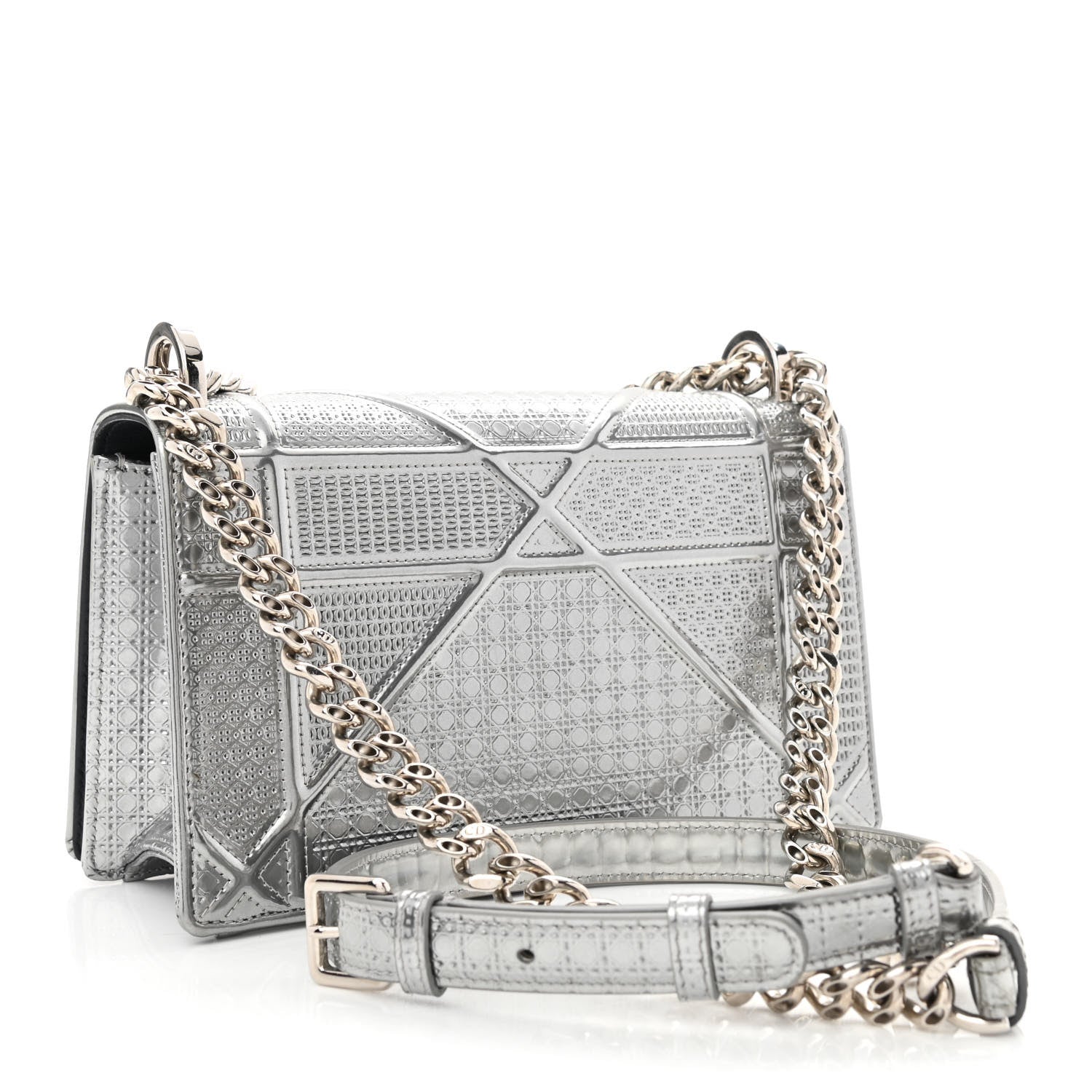 Christian Dior Metallic Patent Micro-Cannage Small Diorama Flap Bag Silver 2 of 9