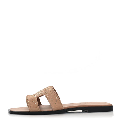 Hermes Suede Goatskin Rhinestone Oran Sandals 37.5 Rose Bois De Santal 1 of 8