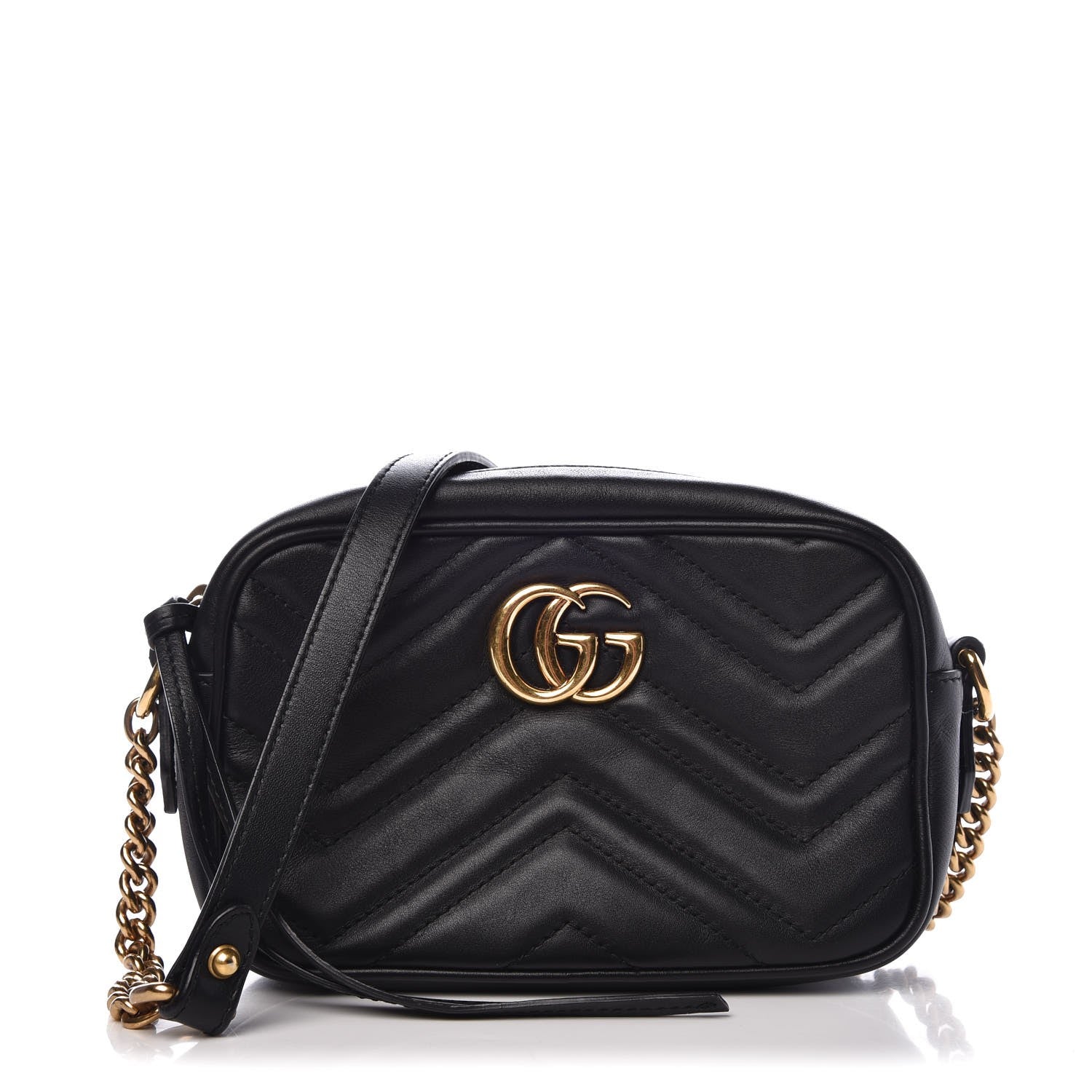 Gucci Calfskin Matelasse Mini GG Marmont Chain Shoulder Bag Black 1 of 8