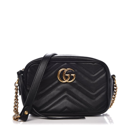 Gucci Calfskin Matelasse Mini GG Marmont Chain Shoulder Bag Black 1 of 8