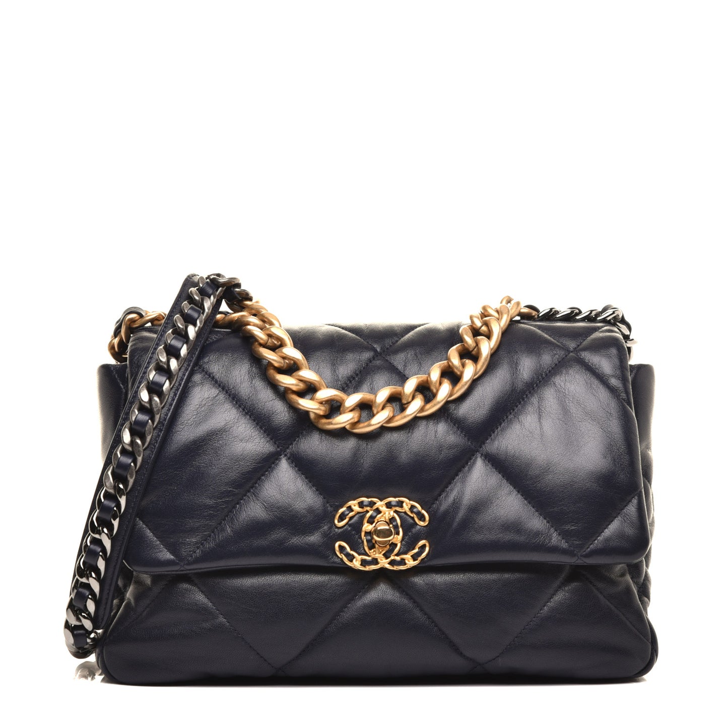 Goatskin Quilted Large Chanel 19 Flap Navy Blue