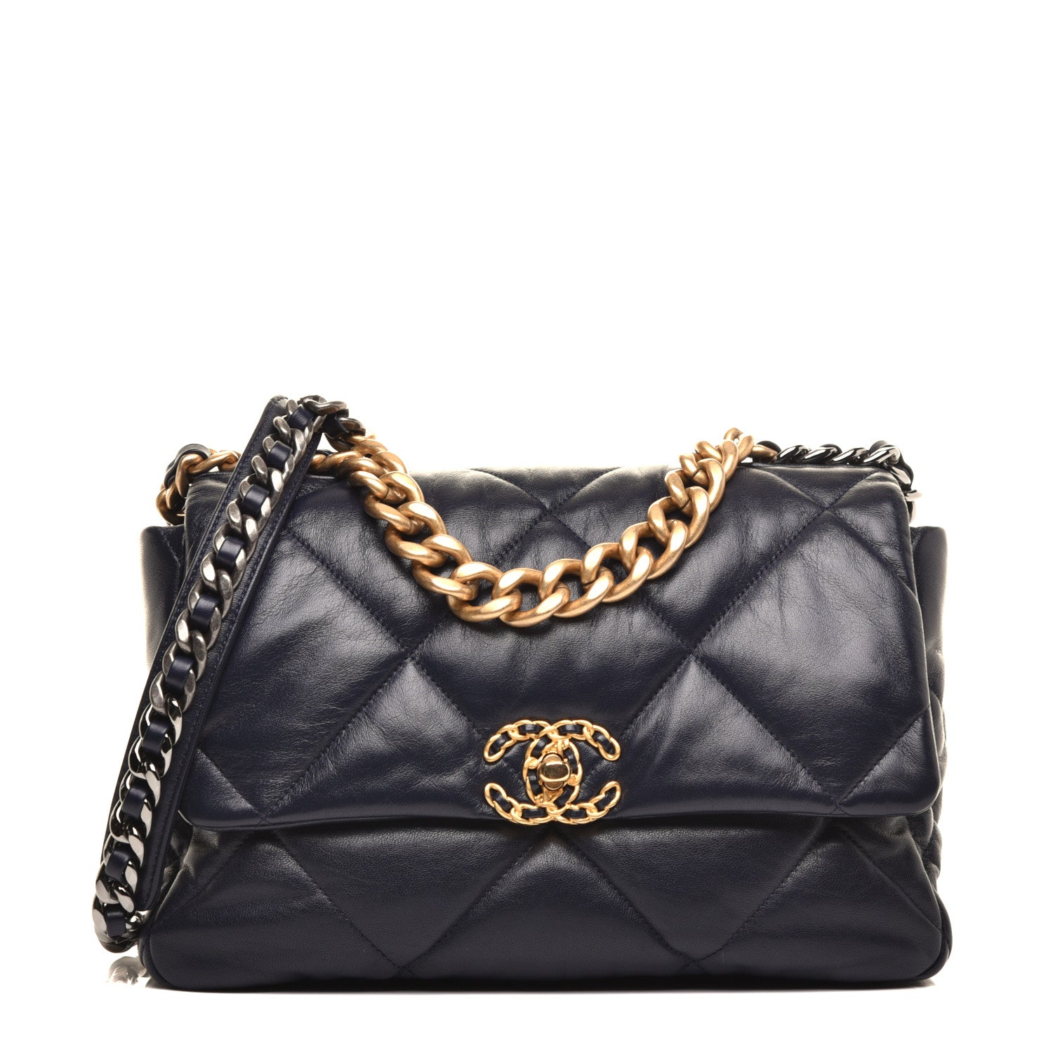 Chanel Goatskin Quilted Large Chanel 19 Flap Navy Blue 1 of 10