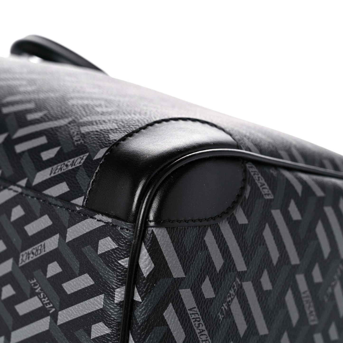 Coated Canvas Calfskin La Greca Signature Travel Bag Black Grey