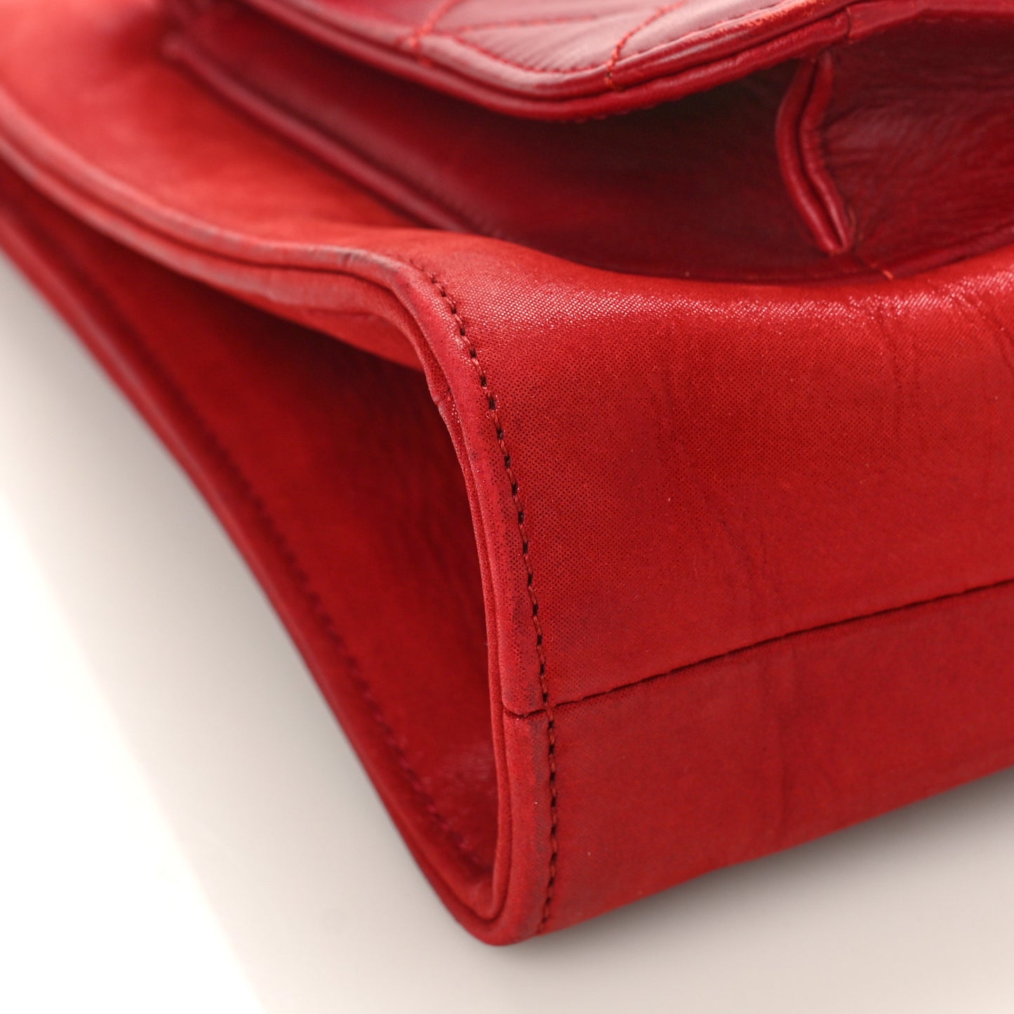 Lambskin Quilted Square Front Pocket Clutch With Chain Red