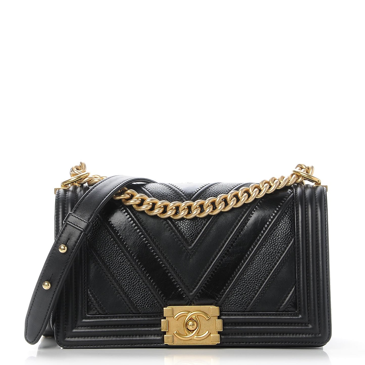 Caviar Suede Calfskin Chevron Medium Boy Flap Black