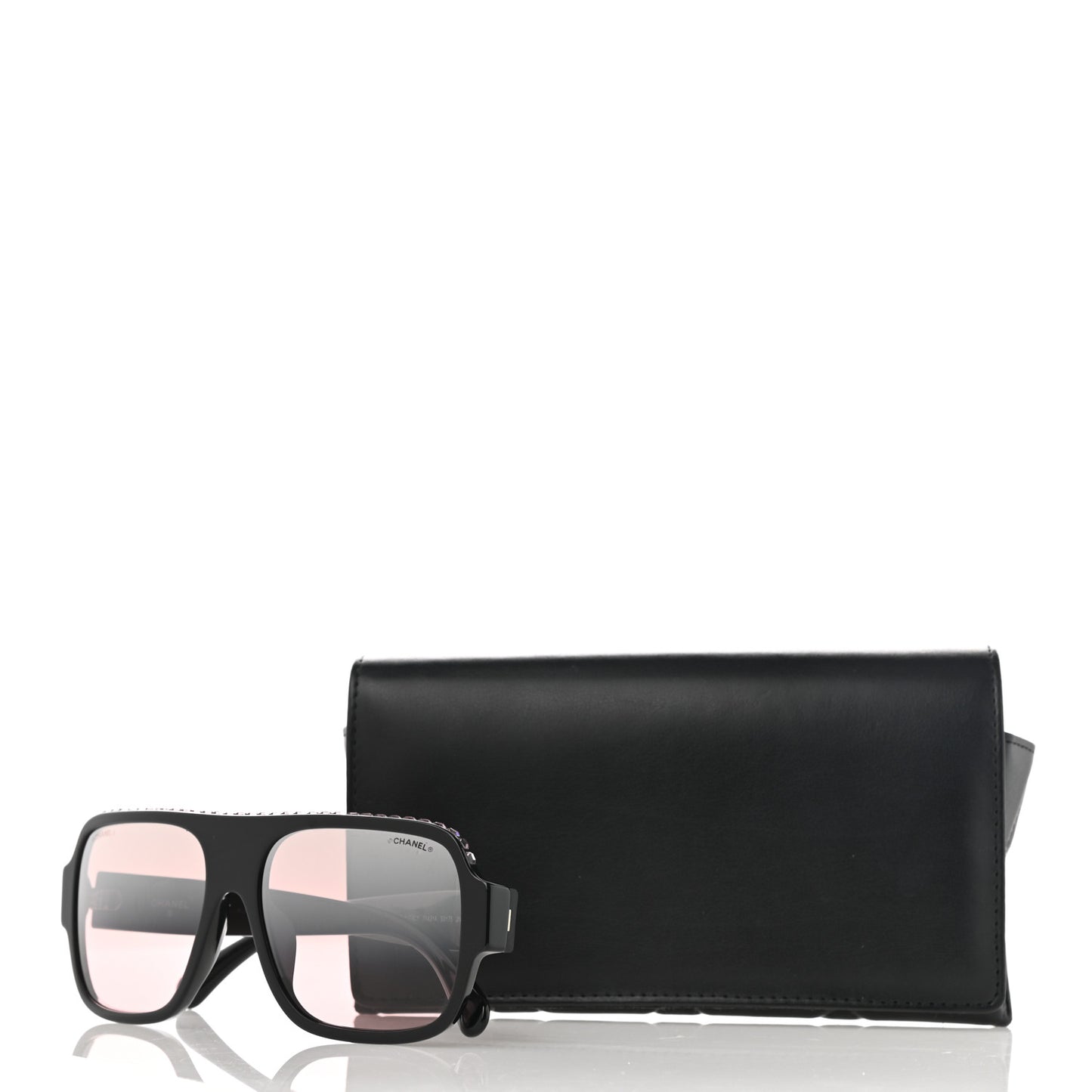 Acetate Crystal CC Shield Sunglasses 71431A Black