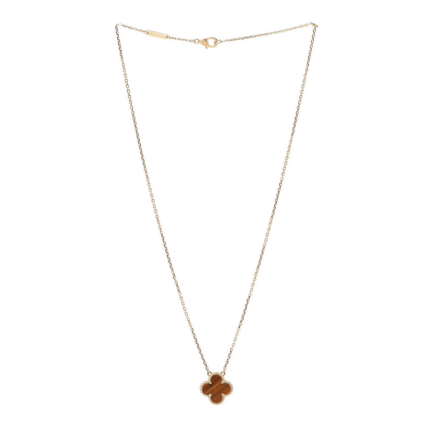 18K Yellow Gold Tiger Eye Vintage Alhambra Pendant Necklace