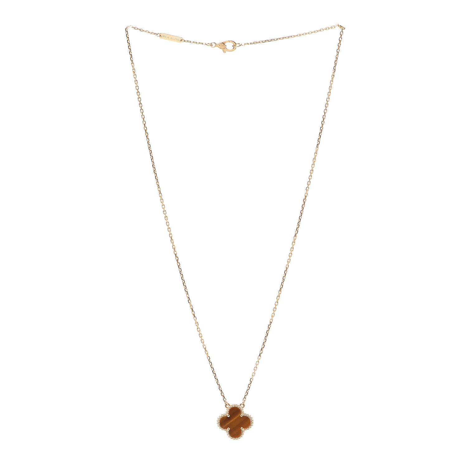 Van Cleef & Arpels 18K Yellow Gold Tiger Eye Vintage Alhambra Pendant Necklace 3 of 7
