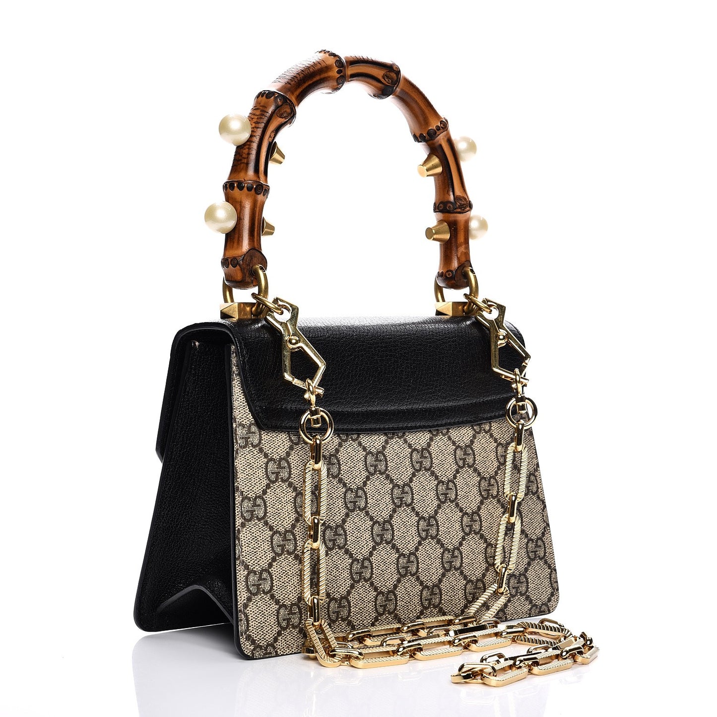 GG Supreme Monogram Goatskin Pearl Mini Fox Broche Bamboo Top Handle Bag Beige Ebony Black Hibiscus Red Mystic White