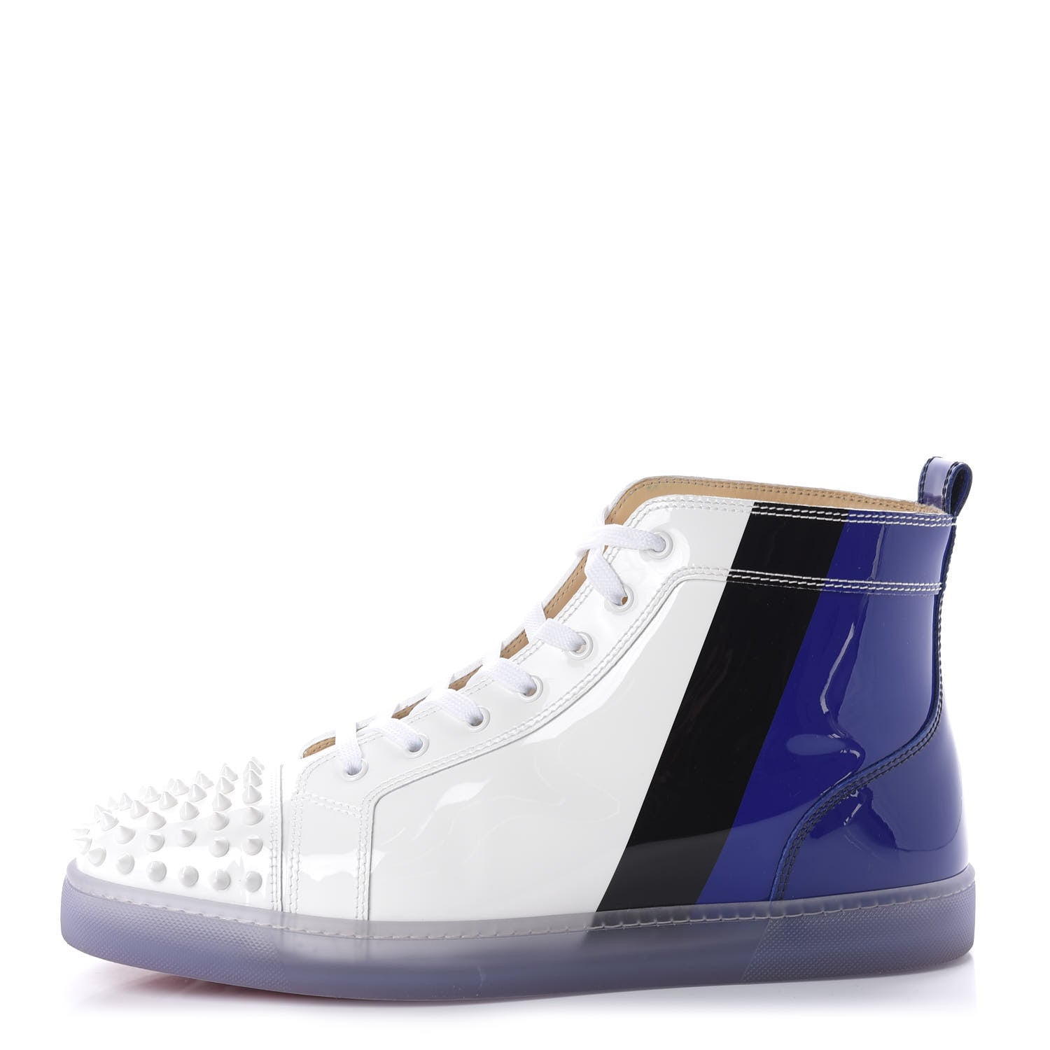 Christian Louboutin Patent Spikes Mens Lou Flat Sneakers 45 White Blue Black 1 of 13