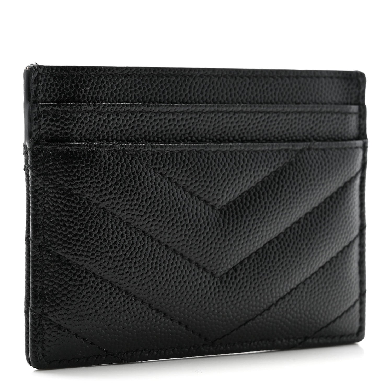Saint Laurent Grain De Poudre Matelasse Chevron Monogram Credit Card Case Black 3 of 8