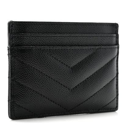 Saint Laurent Grain De Poudre Matelasse Chevron Monogram Credit Card Case Black 3 of 8
