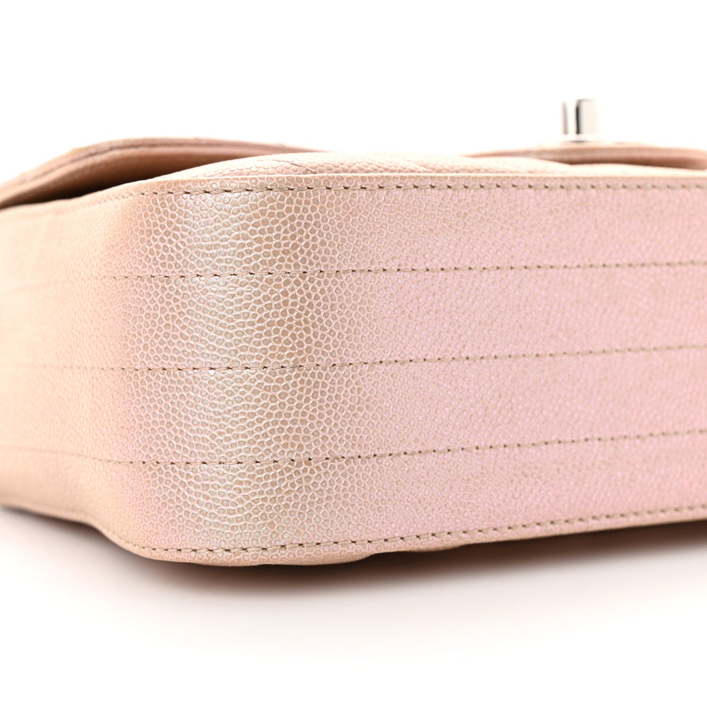 Iridescent Caviar Chevron Quilted Mini Rectangular Flap Light Gold