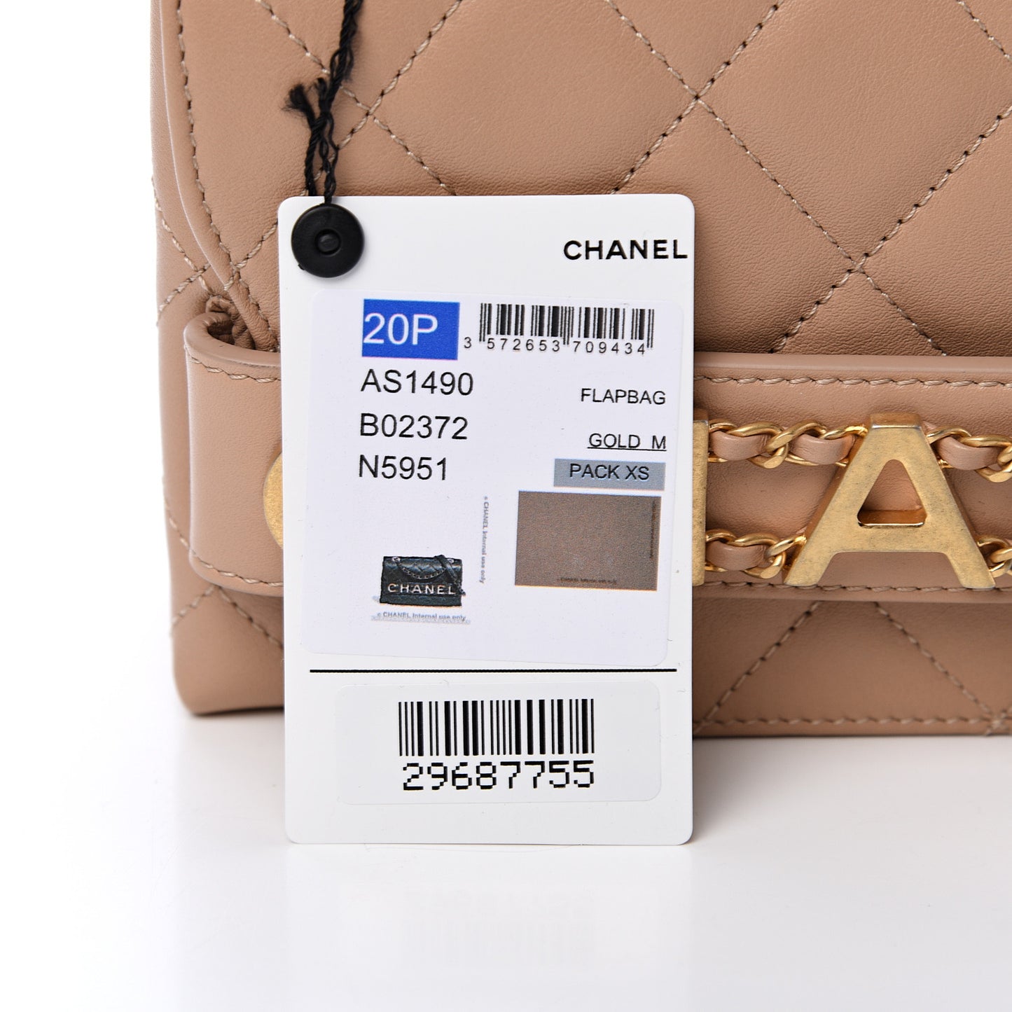 Calfskin Quilted Small Enchained Flap Beige