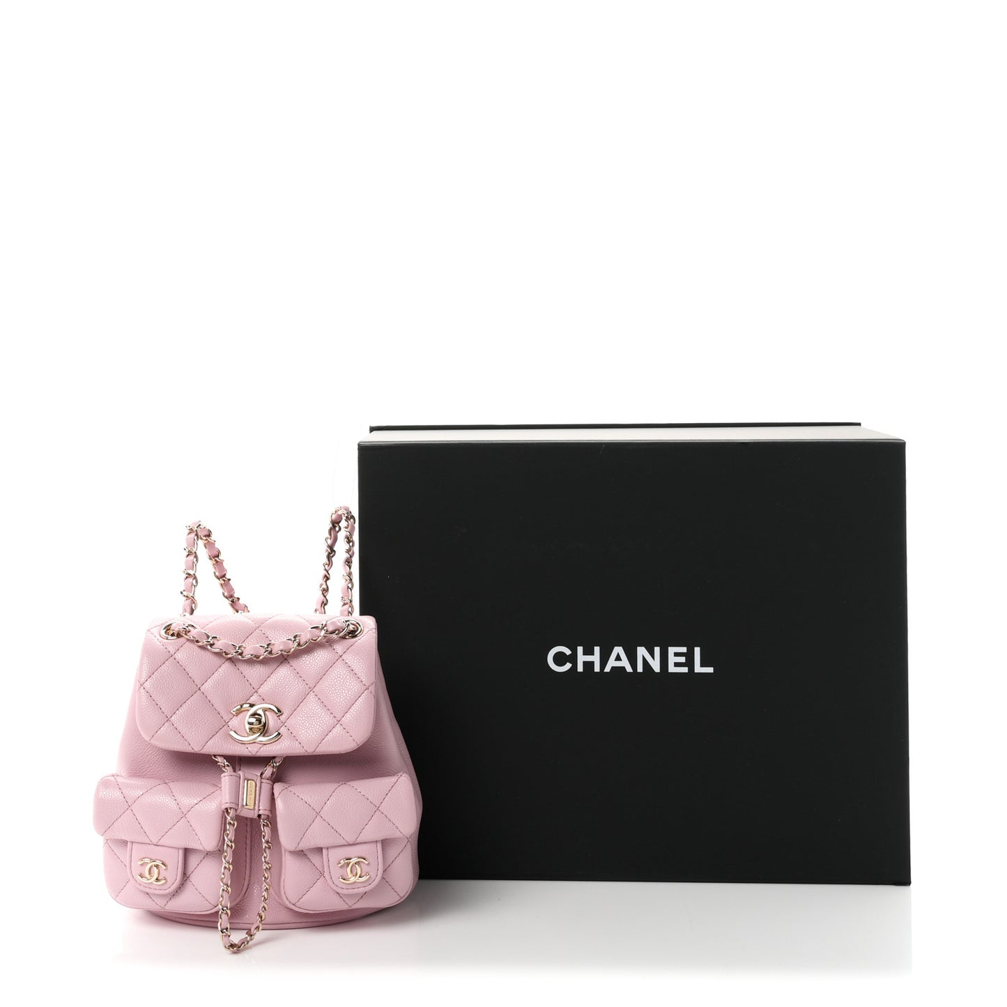 Shiny Caviar Quilted Small Duma Pockets Drawstring Backpack Pink