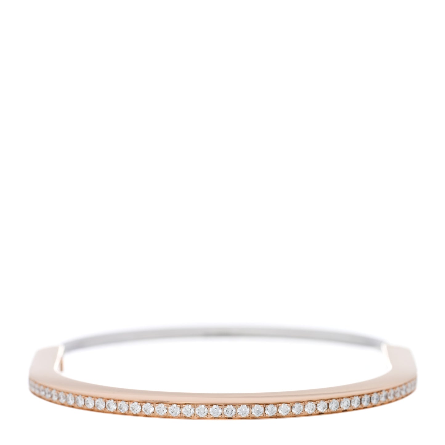 18K Rose White Gold Diamond Narrow Tiffany Lock Half Pave Bangle Bracelet